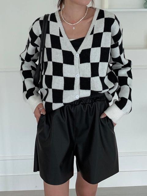 체커보드 니트 가디건