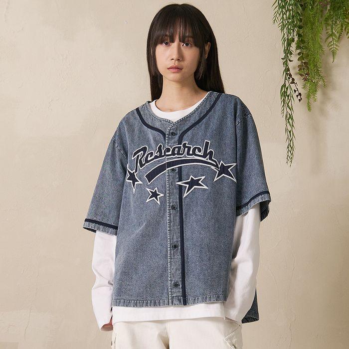 Star Logo Applique Baseball Shirts Blue