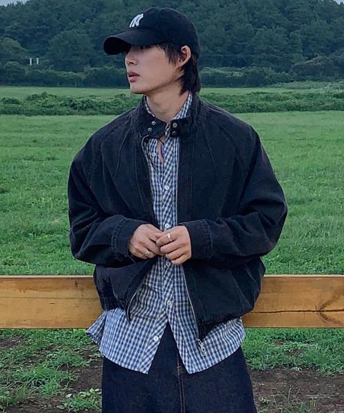 헤링턴 데님 블루종 자켓_워시드 블랙