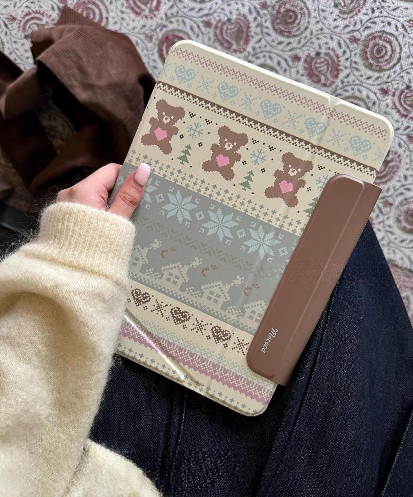 수심 Teddy Winter iPad Case 테디 윈터 아이패드 케이스 겨울 체크 에어