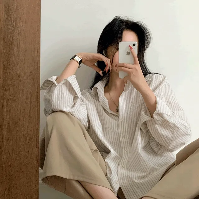 [문의대란!]허니 오버핏 스트라이프 셔츠