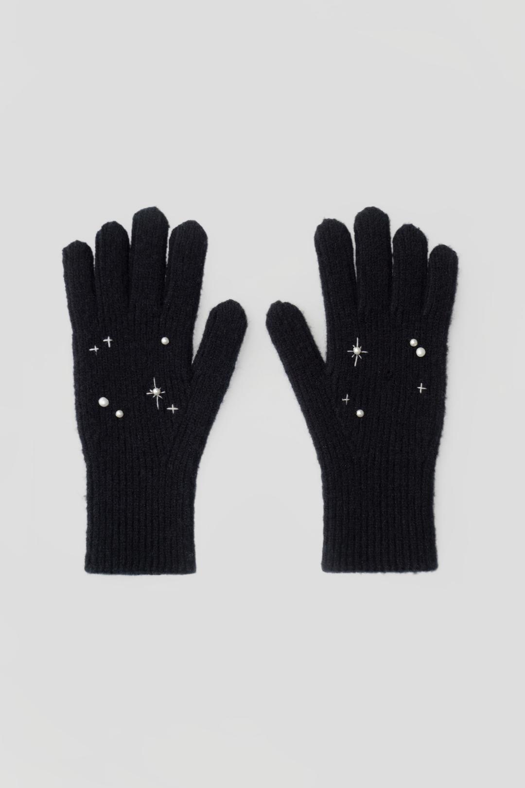 진주 자수 니트 장갑