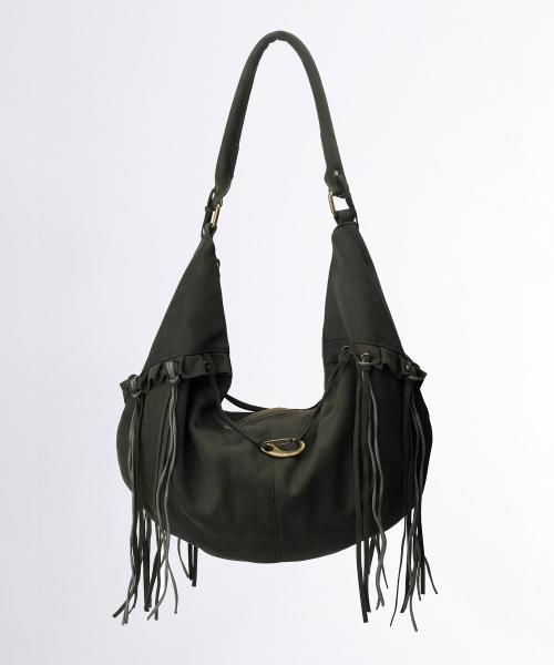 Faux Suede String Hobo Bag Deep Green