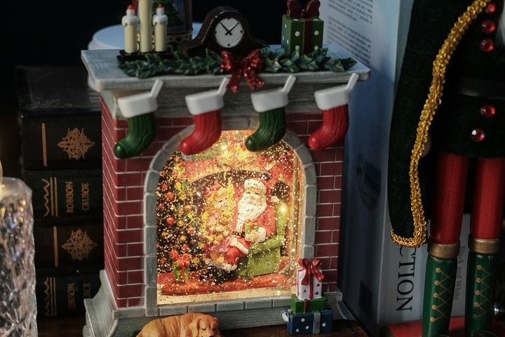 크리스마스 벽난로 눈분사 워터볼 오르골