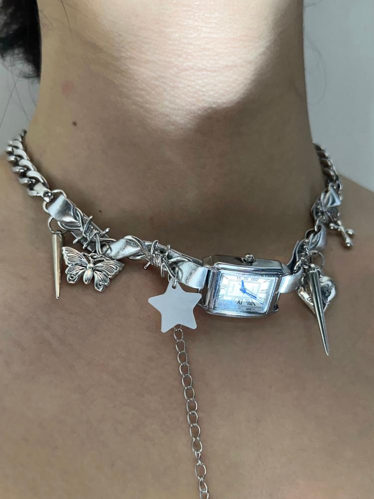 clock choker necklace 시계목걸이 초커목걸이 별 레이어드