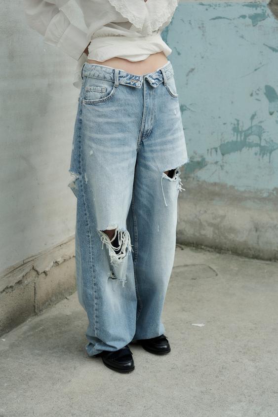 JEANS CINTURILLA DOBLADA TRF TIRO MEDIO