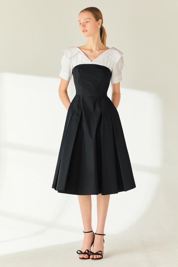 [박민영 착용]JENNIFER Shirt layered midi dress (Black)
