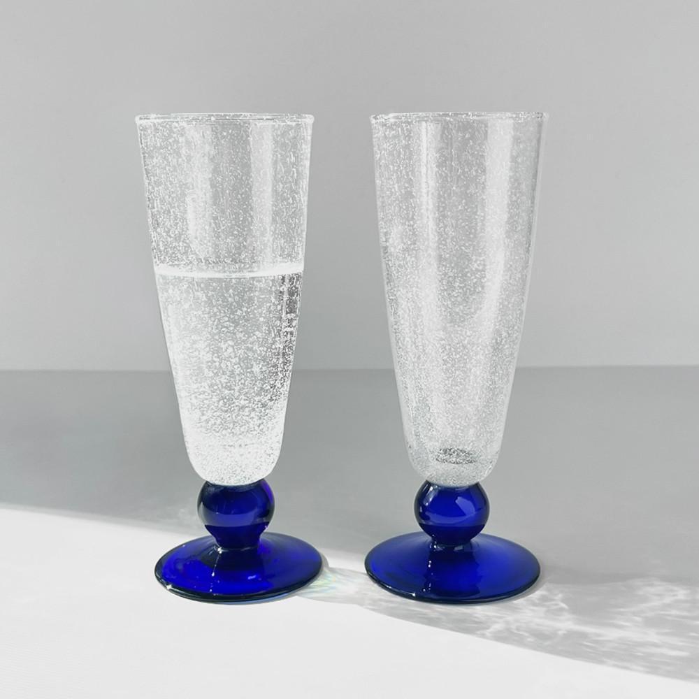 [HANDCRAFTED] 화이트 버블 블루 스템 샴페인잔  [White Bubble Blue Stem Champagne Glass]