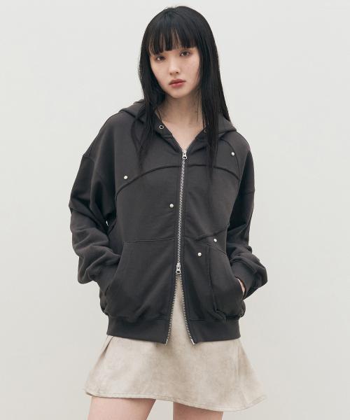 이레귤러 스터드 후드 집업 [charcoal]