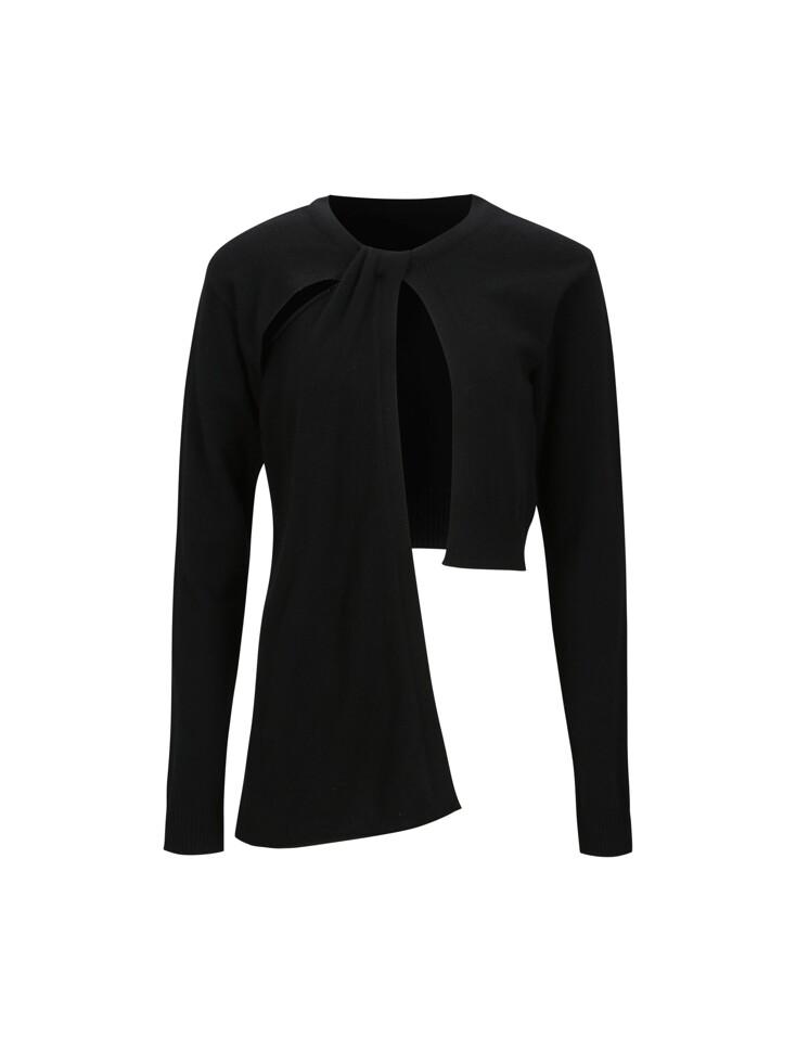 SCARF-DETAILED TRIMMED KNIT TOP BLACK (F24KT8061BK)
