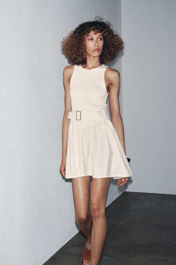 TWILL DRESS WITH CONTRAST BELT