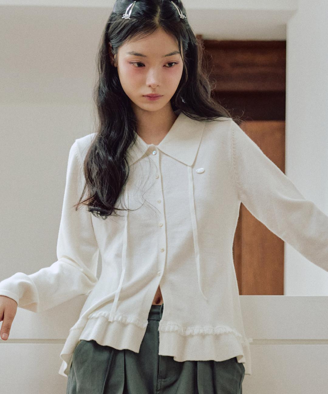 애쉬 카라 니트 가디건 [WHITE]