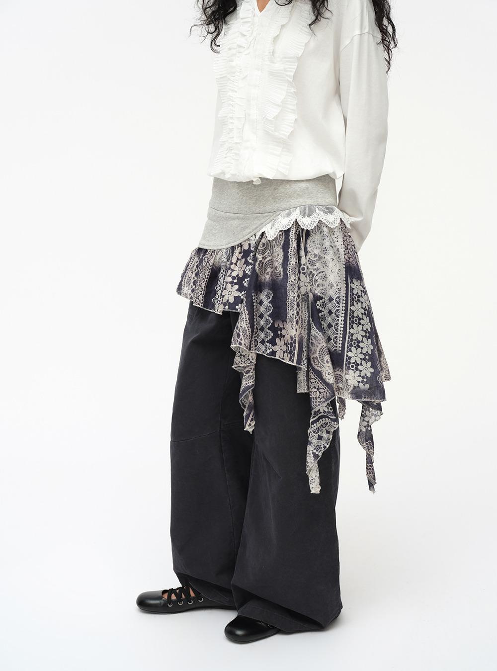 Asymmetry Draped Lace Skirt