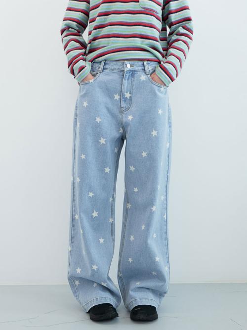 스타 와이드 데님 팬츠 (Light Blue)