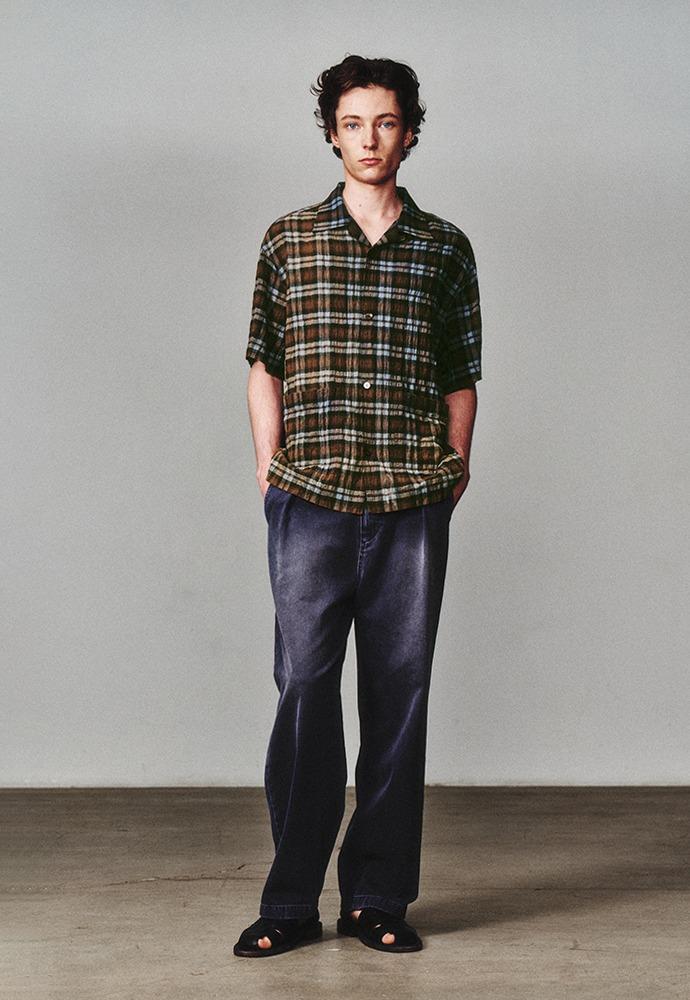 Check Two Pocket Half Shirt_Blue/Brown