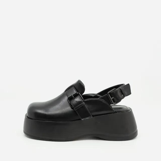 ROUND BUCKLE MULE SANDALS
