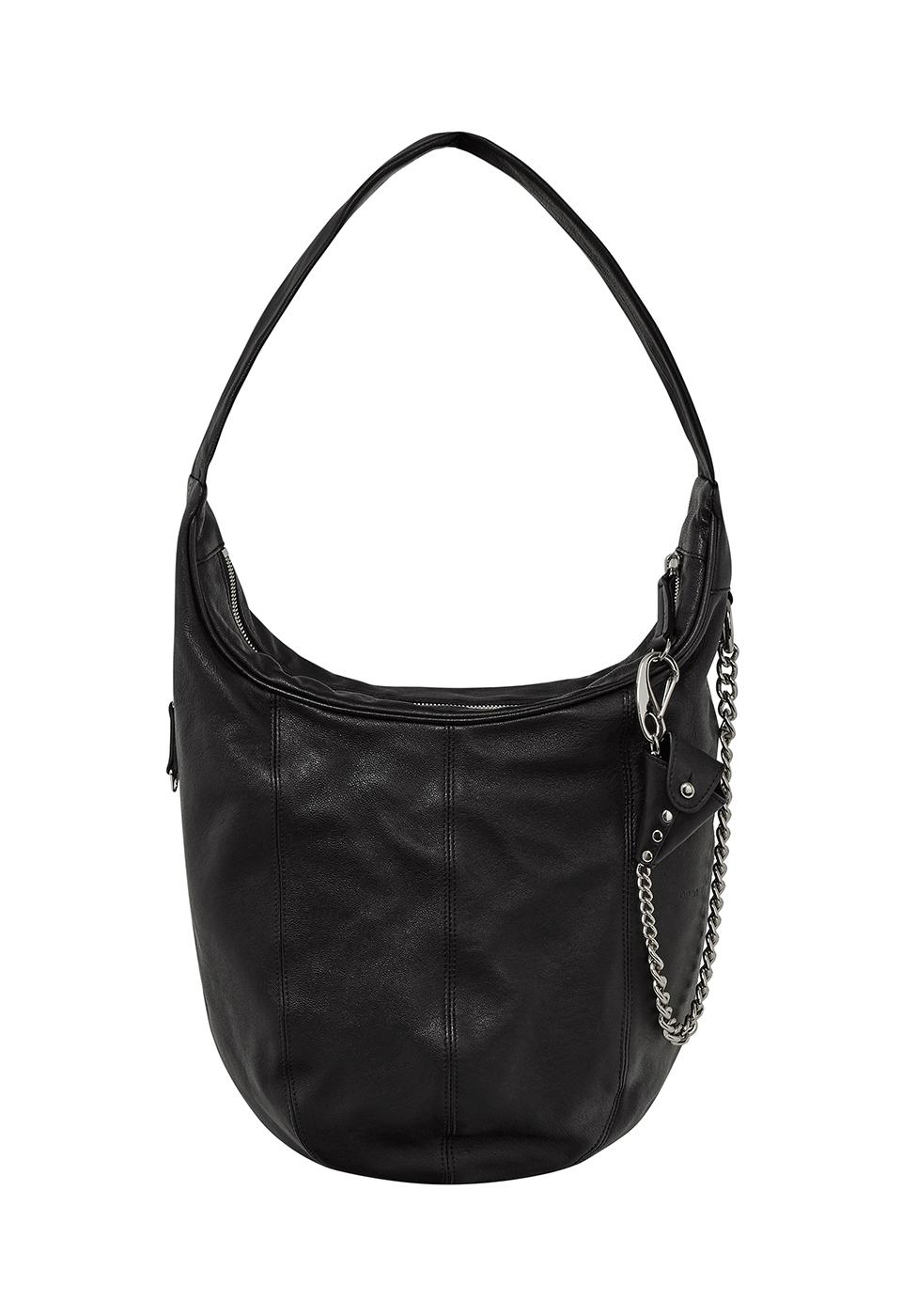 LEATHER MOTO HOBO LARGE, BLACK
