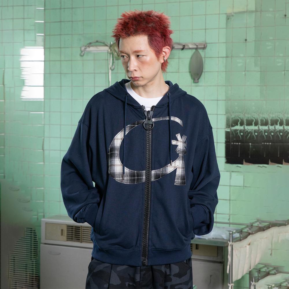 GHD021 지사인 빅지퍼 집업 후디 (NAVY)