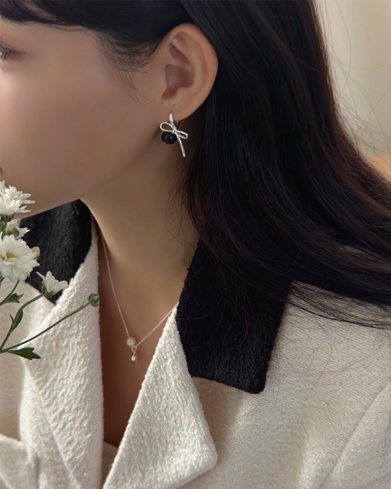 실버925 포유 원터치귀걸이 데일리 미니 리본귀걸이 진주귀걸이