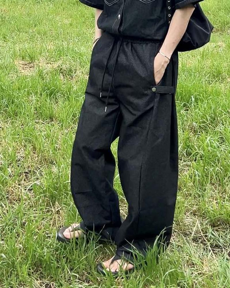 Trix pants 트릭스 데님 팬츠 비조 스냅 흑청 청바지 벌룬핏 와이드핏