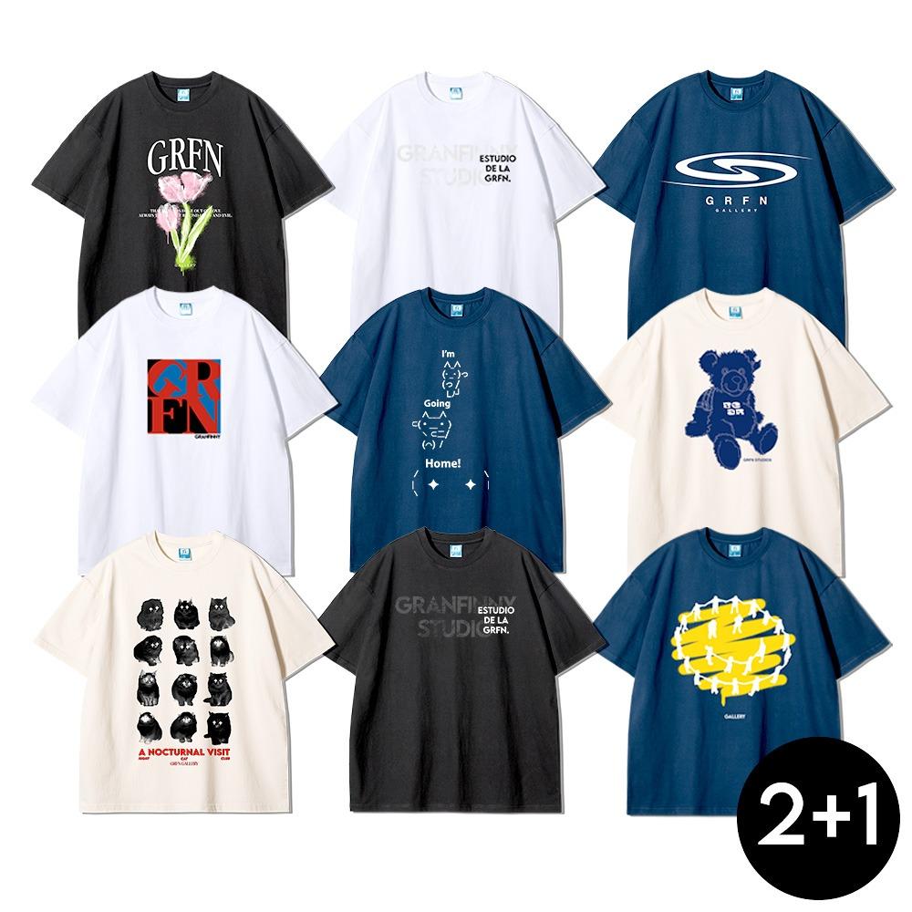 [2+1] 그랜피니 신상 BEST 그래픽 오버핏 프린팅 라운드 반팔 티셔츠