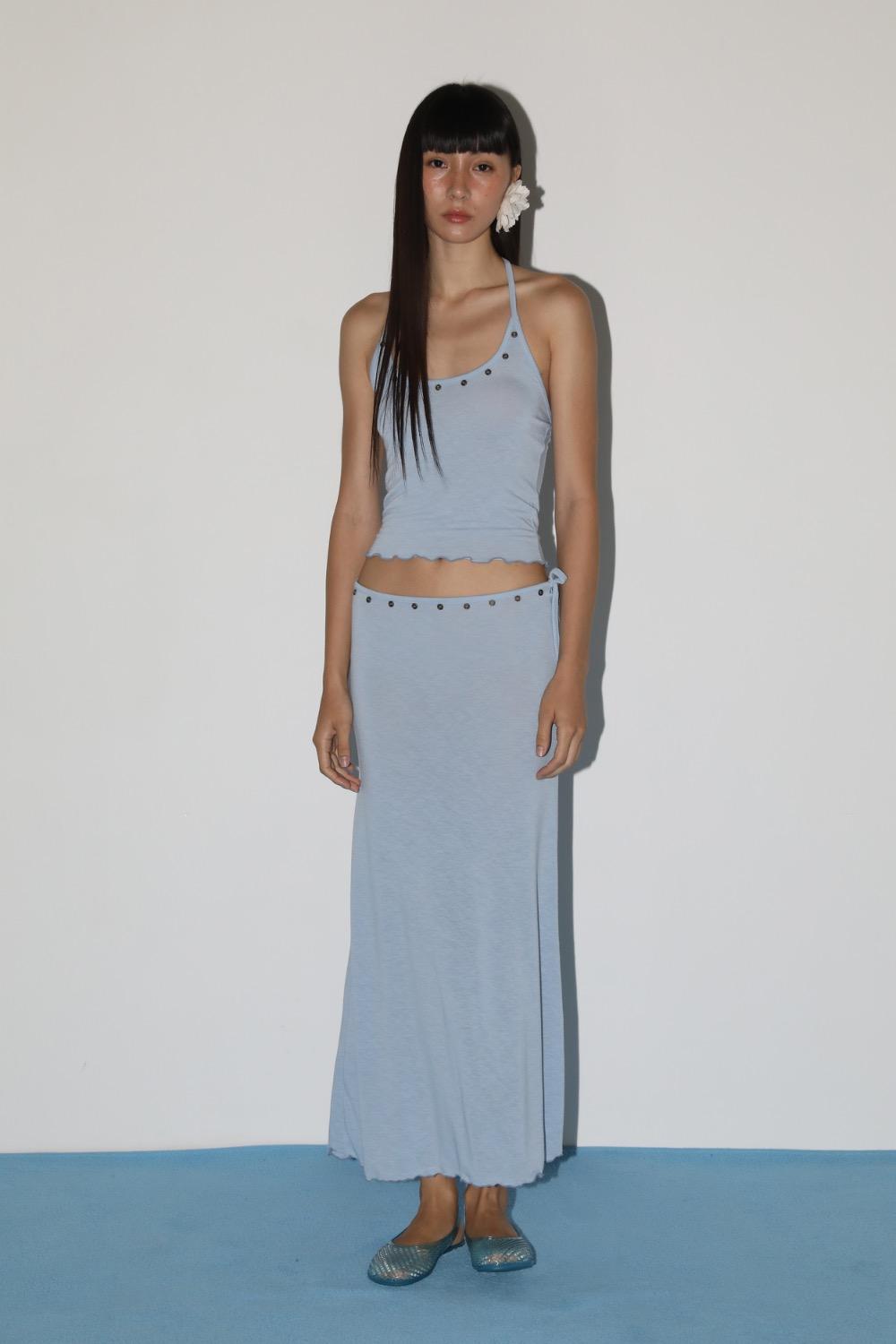 Bay button long skirt (baby blue)