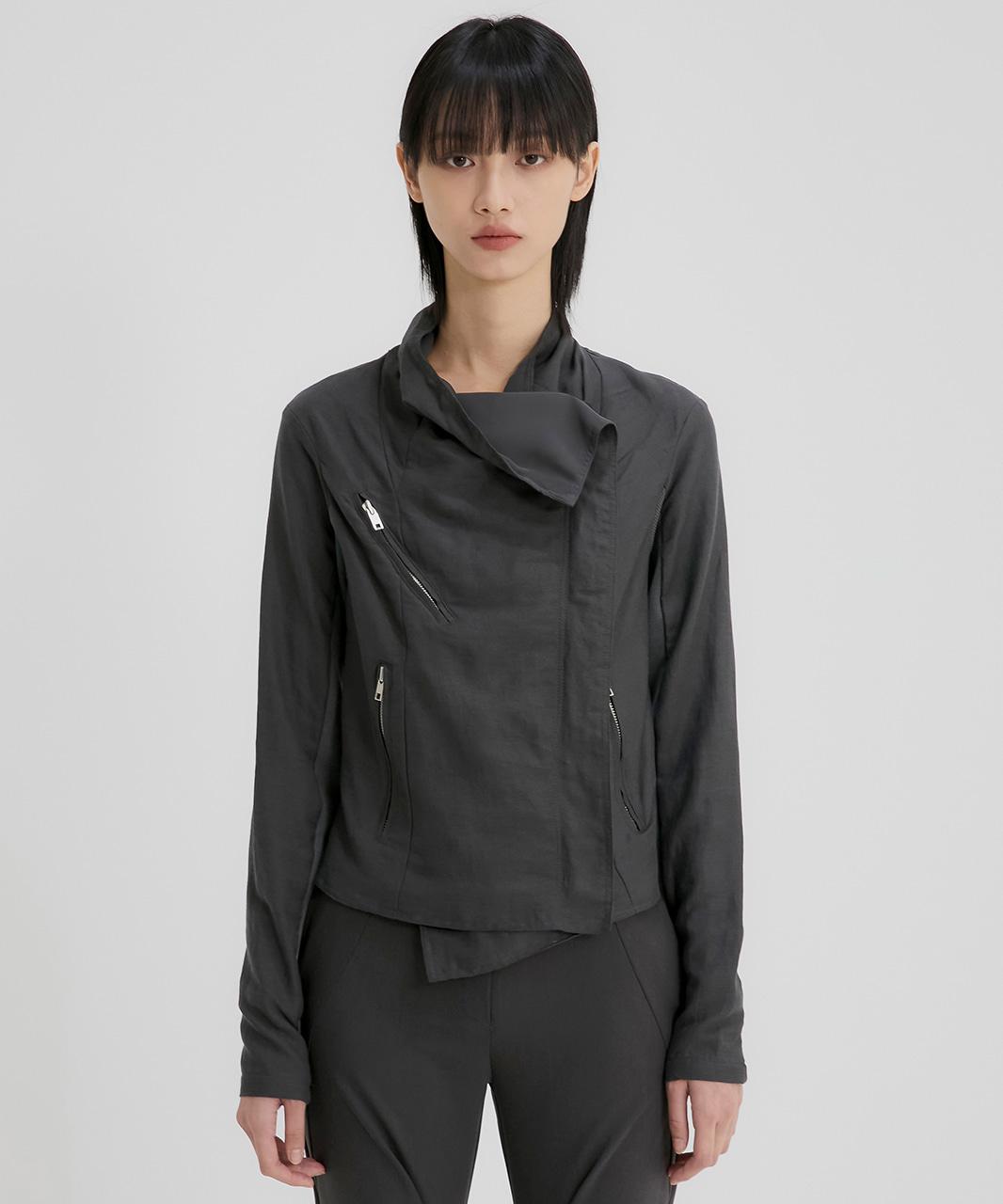 Asymmetrical Biker Jacket (FL-047_Charcoal)