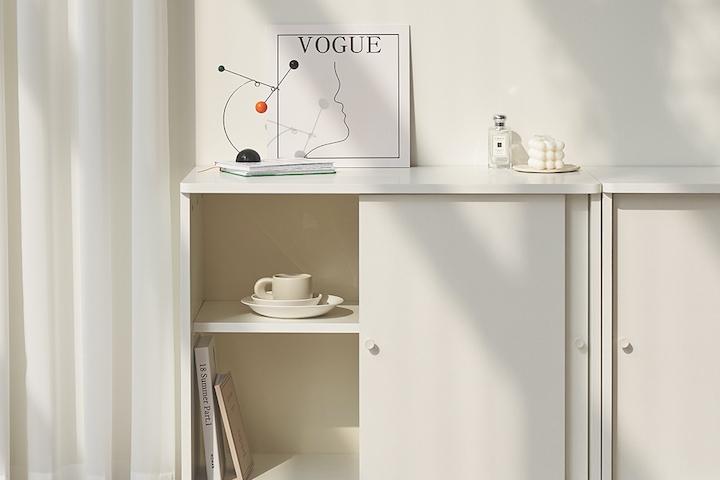 미떼 E0 미드센츄리 선반/서랍 슬라이딩 수납장 800