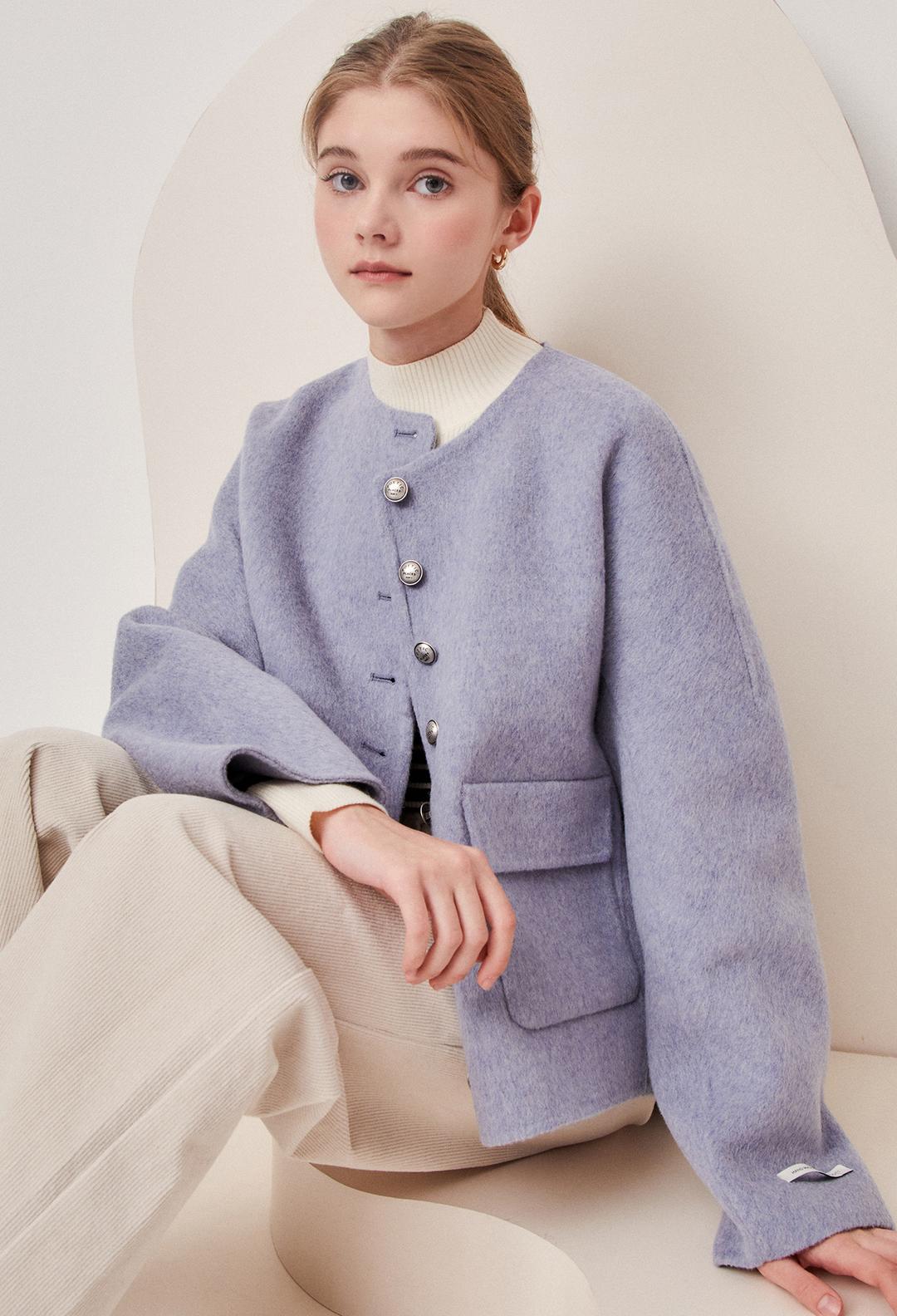 울 캐시미어 라운드 재킷 (BLUE)