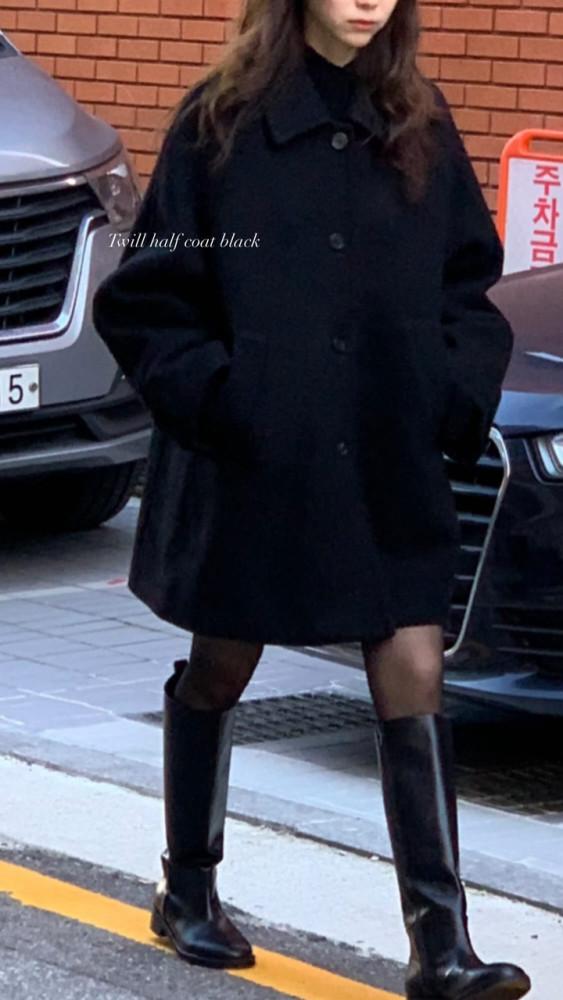 버터 당일 / HAUS 하우스 트윌 하프 코트 울 A라인 미디 ct (2 color)