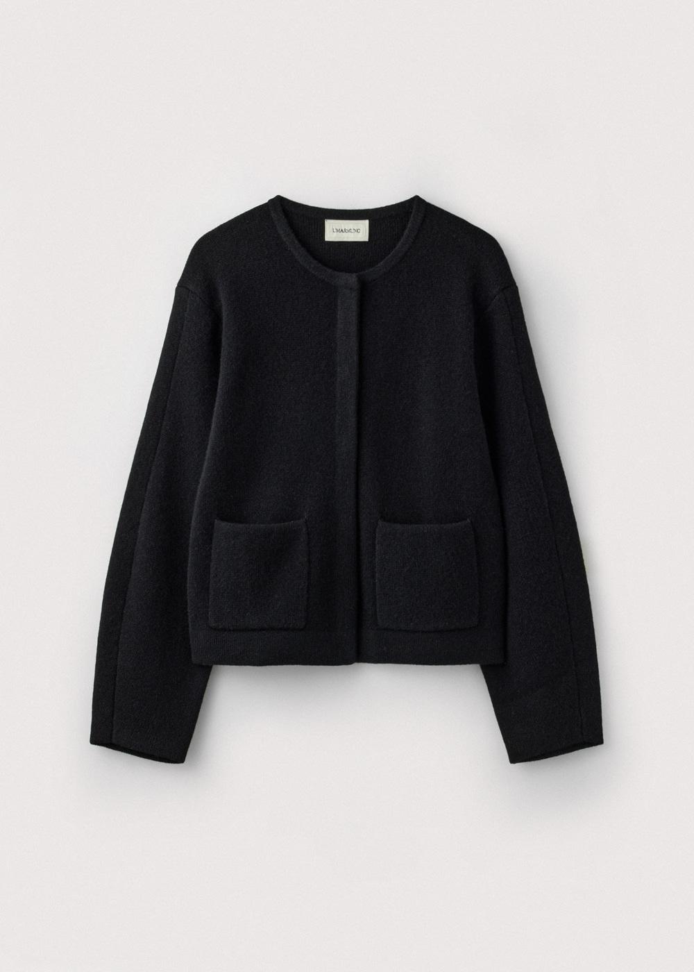 Yak Blended Crew Neck Cardigan_Black