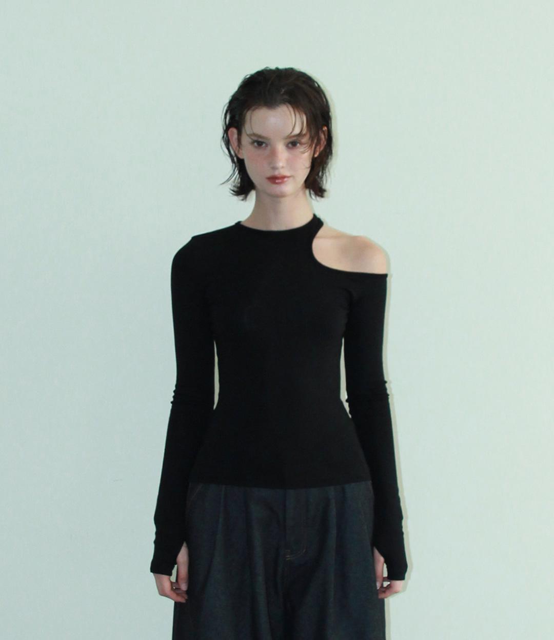 CUT-OUT SLEEVE T-SHIRT (BLACK)