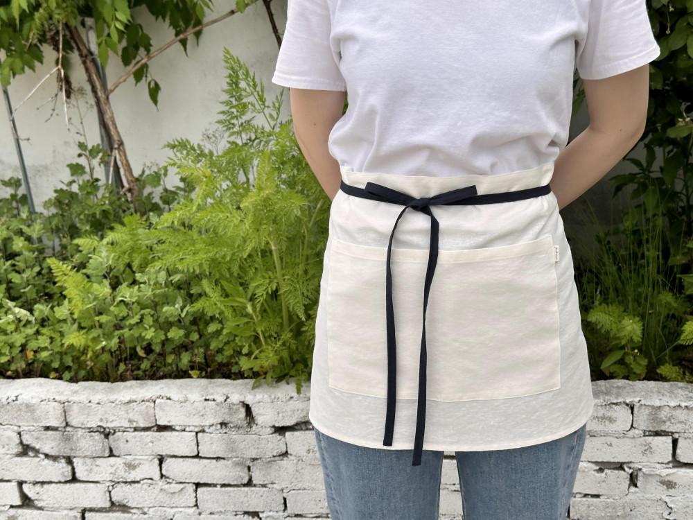 white linen half apron 화이트 린넨 허리 앞치마
