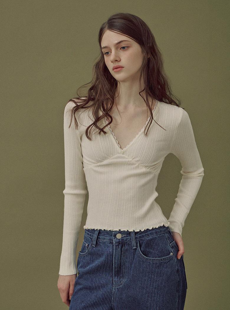 트위 럼블 브이넥 레이스 니트