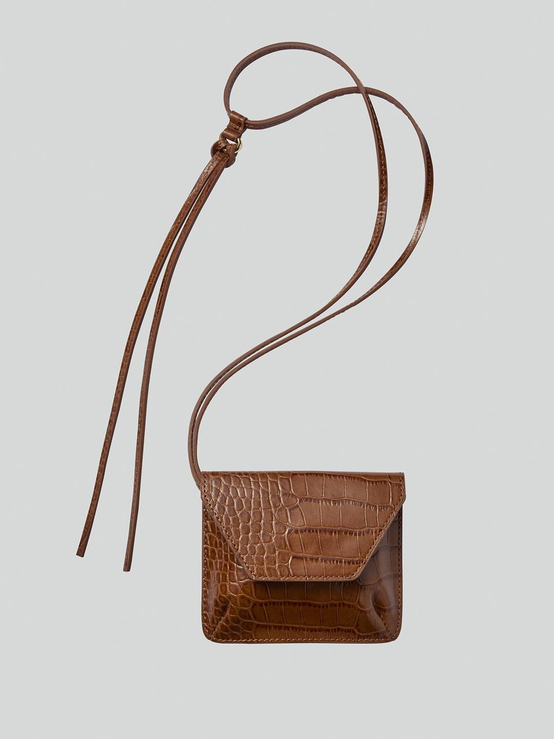 CROCODILE EFFECT MINI POCKET NECKLACE (VINTAGE BROWN)