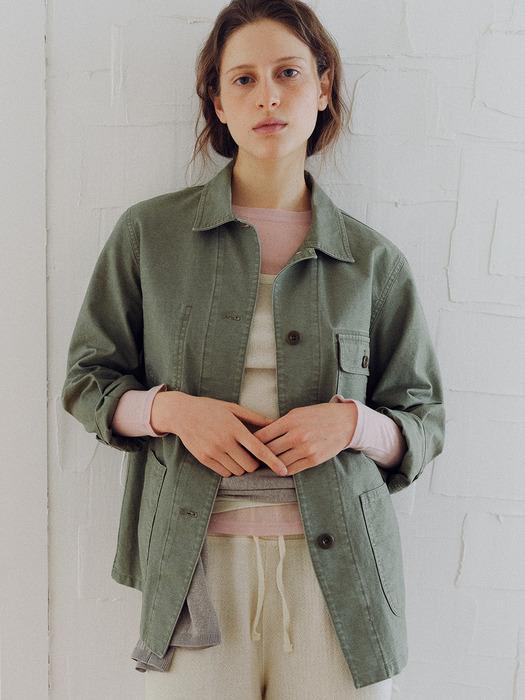washed french work jacket (vintage olive)