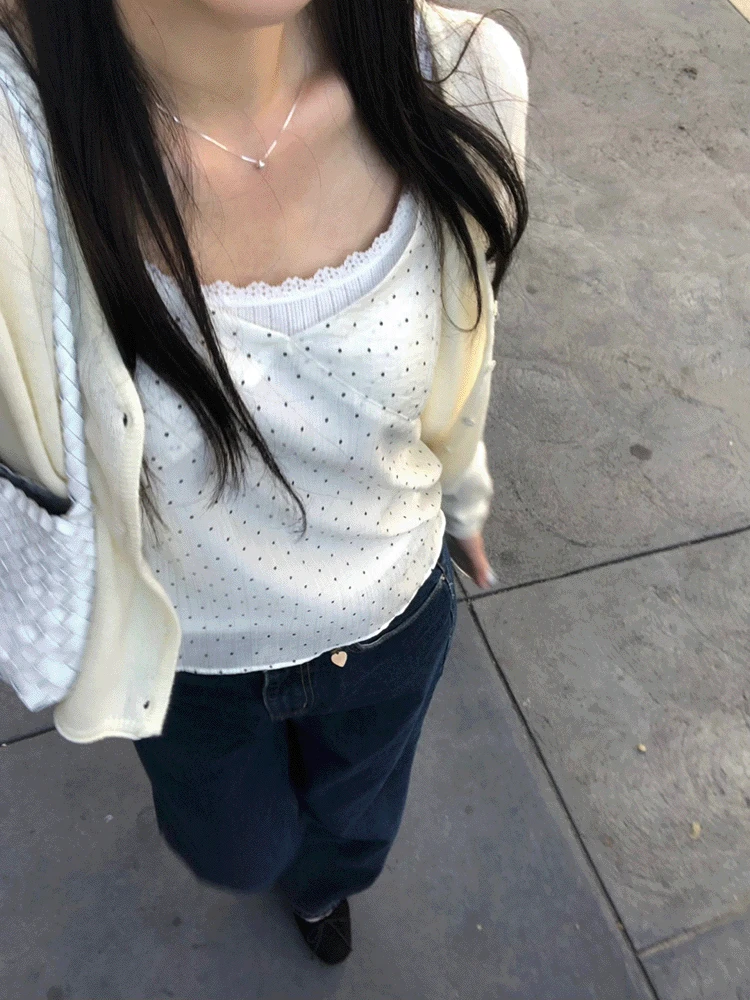 [🫧레이어드/뷔스티에🍮] 에리 도트 쉬폰 나시 블라우스
