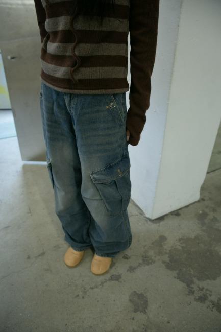 silver button denim cargo pants(2colors)