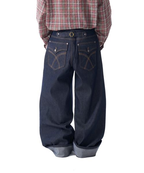 Cinch Back Denim Pants (Dark Blue)