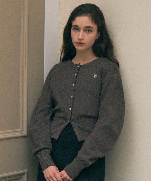 ROUND VOLUME SLEEVE CARDIGAN CHARCOAL