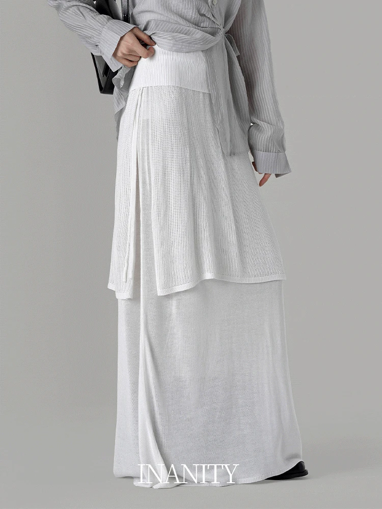 [촤르르핏] 롱 레이어드 네트 니트 맥시 롱스커트 3color