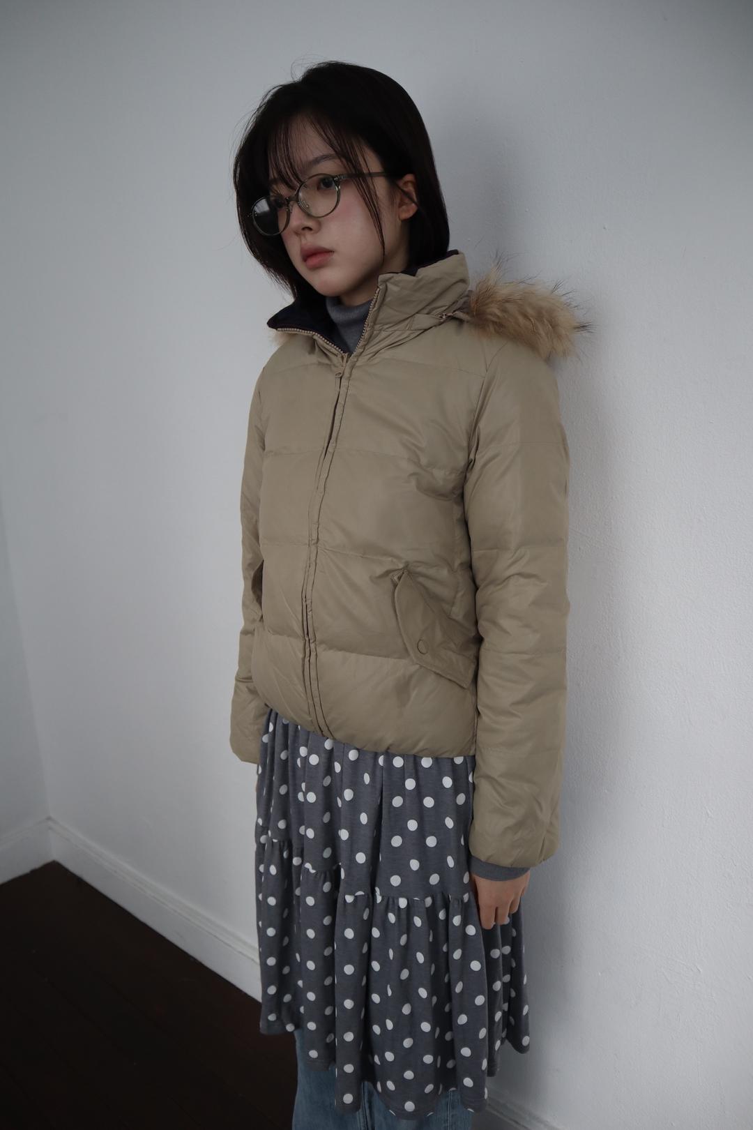 check beige reversible puffer