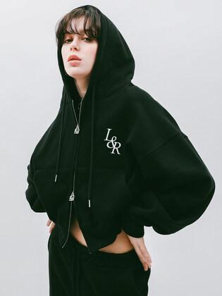 Lossy Big Logo Crop Hood Zip-up  Black