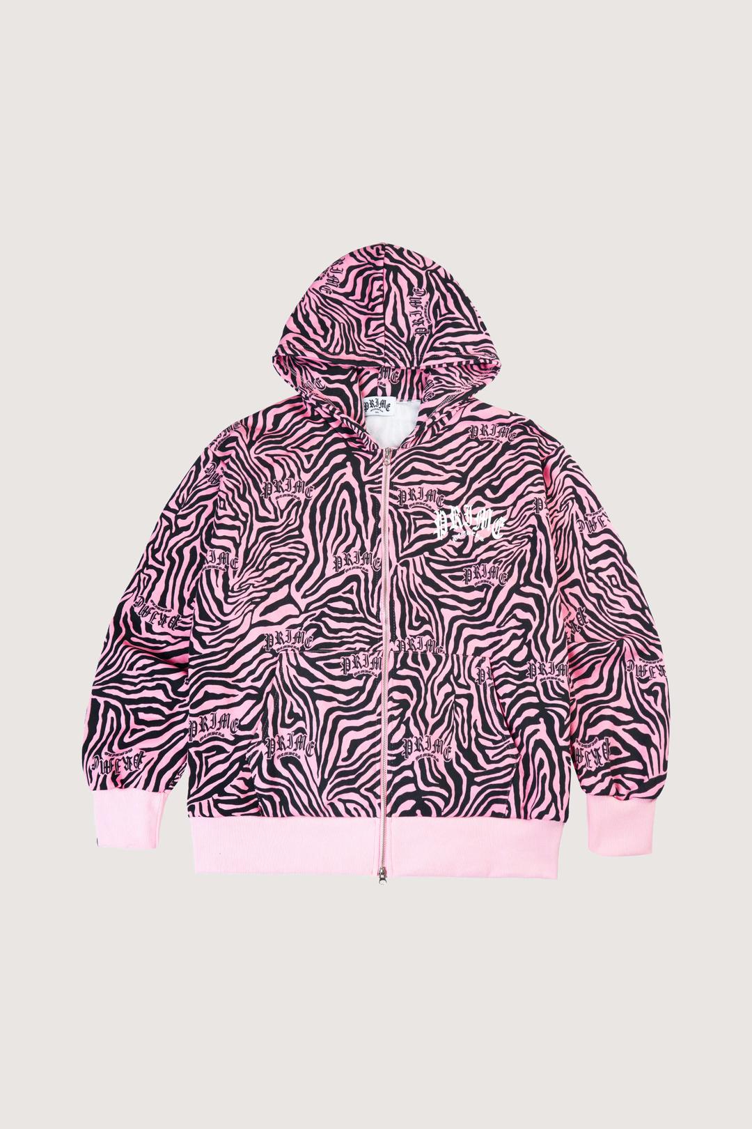 Zebra Zip-Up Hoodie Pink