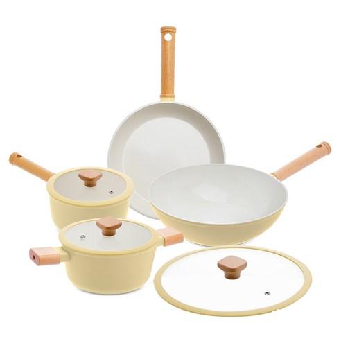 Sisem 크림 세라믹 코팅 인덕션 후라이팬 냄비 5종세트 - 냄비세트 | 쿠팡