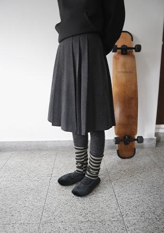 denim pleats midi skirt