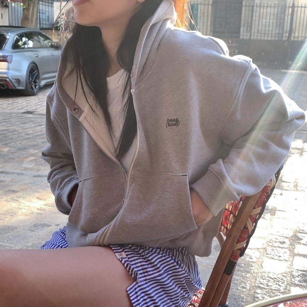 a zip-up hoodie (grey)