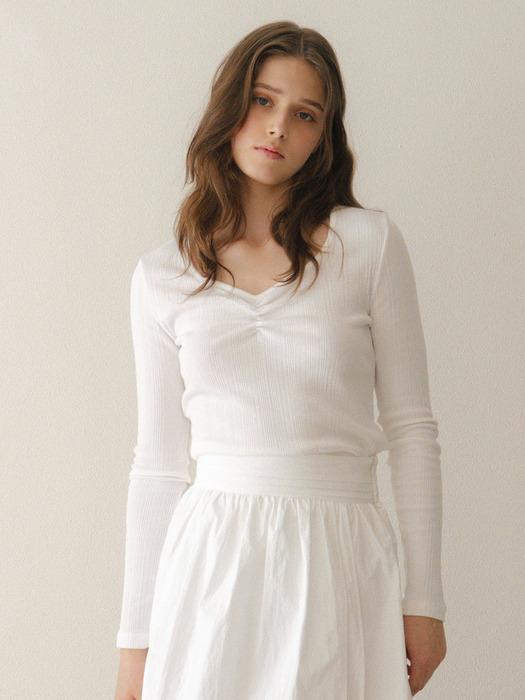 Ribbon Shirring Long Sleeve T-shirt_4 Colors