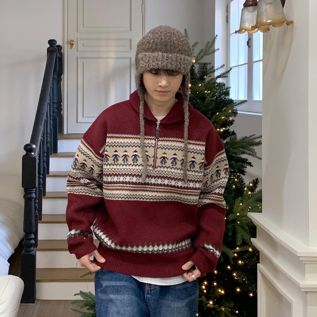 엘프 울 하프 집업 니트 (4color)