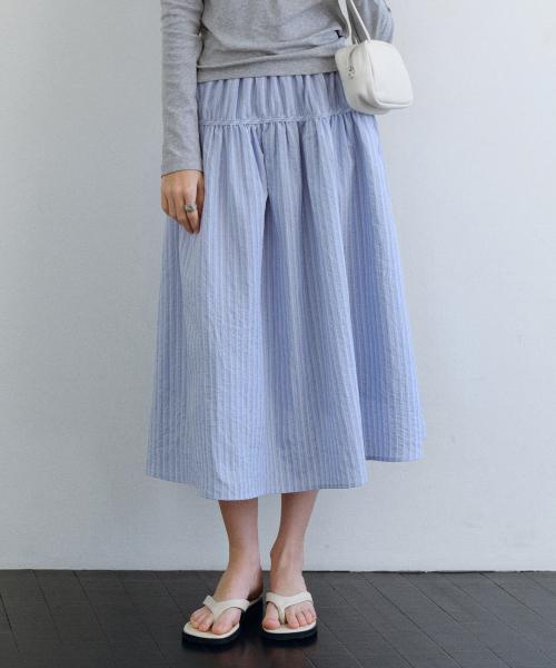 Stripe shirring button skirt